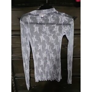 Sweet Generis Lavender Floral Sheer Lace Mock Neck Top TP9602 Purple Small